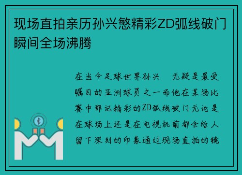 现场直拍亲历孙兴慜精彩ZD弧线破门瞬间全场沸腾